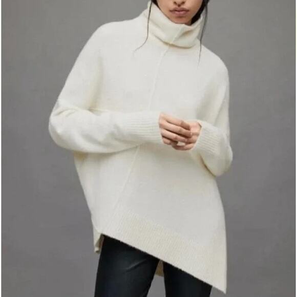 NWT All Saints Lock Roll Neck Asymmetrical Sweater Women's Chalk White Sz Small - Picture 2 of 7